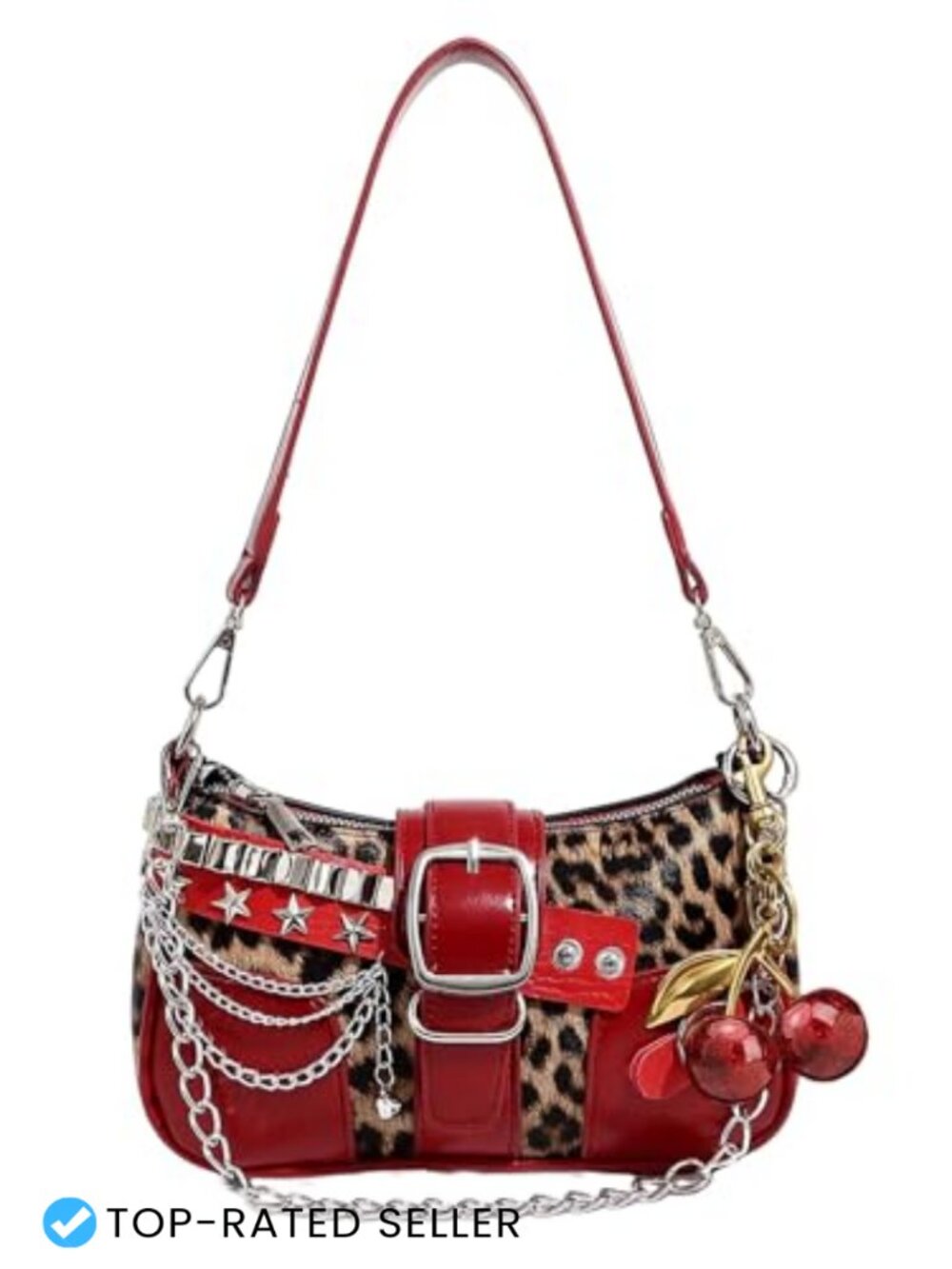 Y2K Studded Shoulder Bag Faux Leather Chain Clutch Purse Underarm Bag